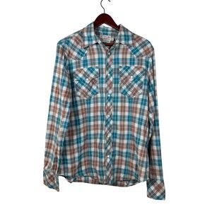 True Religion Brand‎ Jeans Womens M Western Plaid Snap Button Long Sleeve Shirt